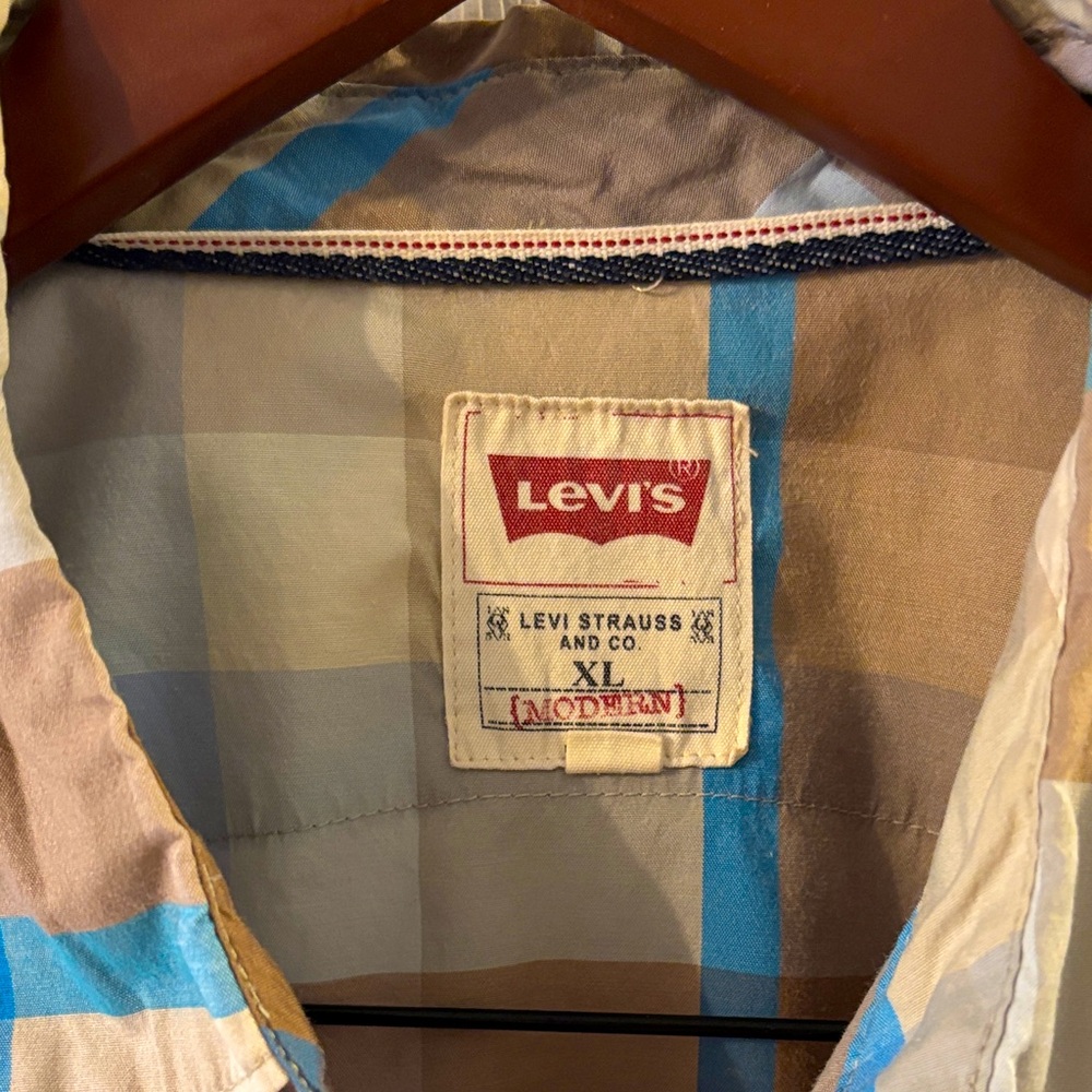 Levi's Men's Casual Plaid Shirt - Brown and Blue - Picture 2 of 6